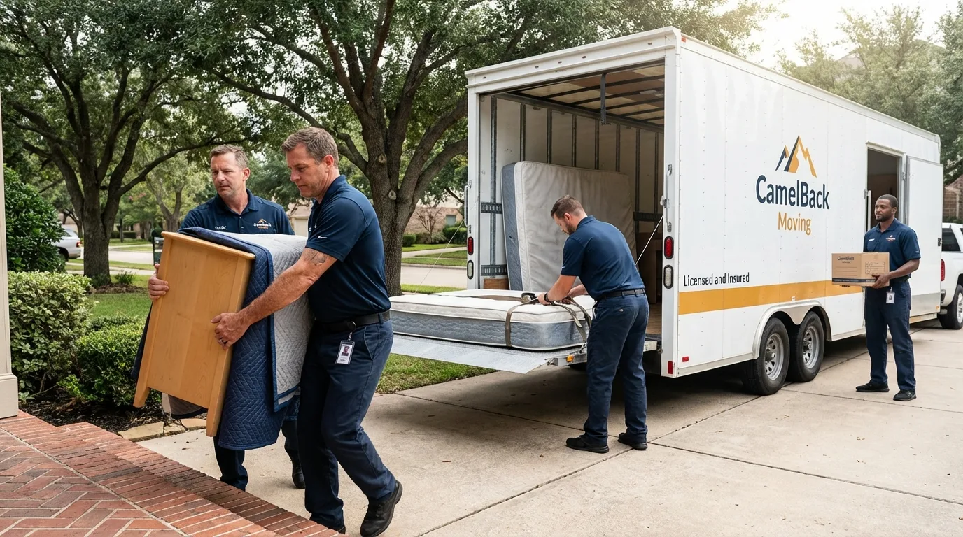 Crew loading residential truck for cross-state move from Martinsville, IL
